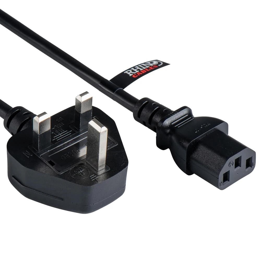 rhinocables IEC C13 Kettle Lead (1.8m) UK 3-Pin Plug to C13 Power Cable for PC, Computer, Monitor & Printer | Single Socket Extension Cord for Reliable Mains Power Supply | Home & Office Use, Black