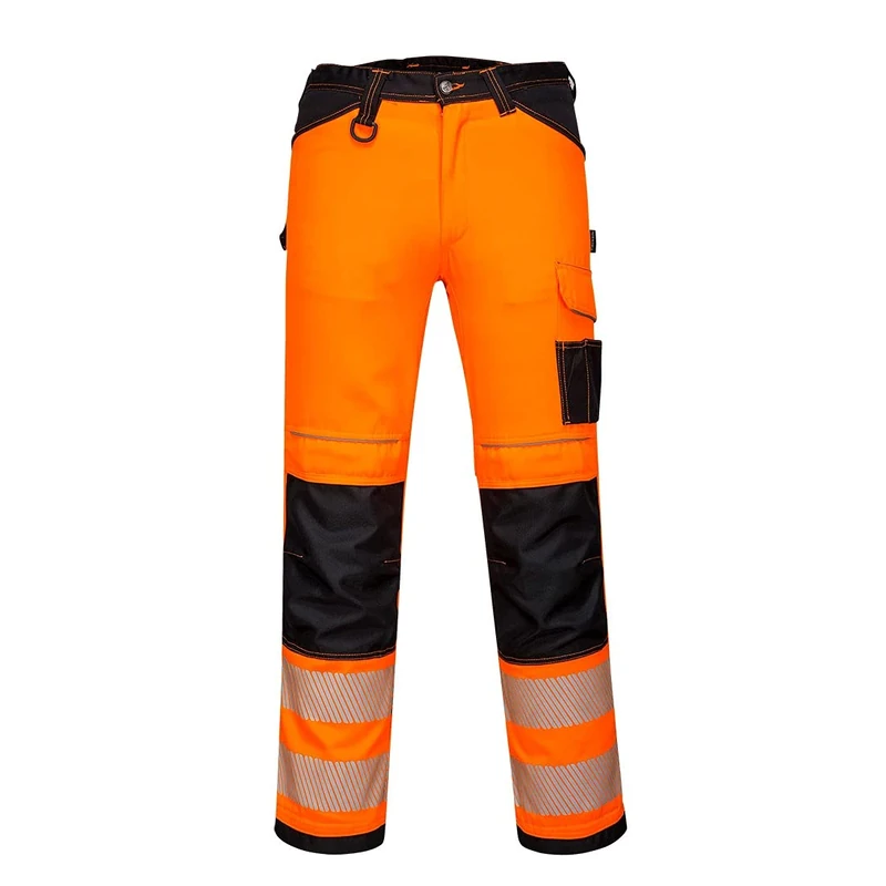 Portwest PW340 PW3 Men's Hi-Vis Cargo Work Trousers with Knee Pads and Pockets - Reflective High Viz Outdoor Safety Workwear, Orange/Black Short, 40