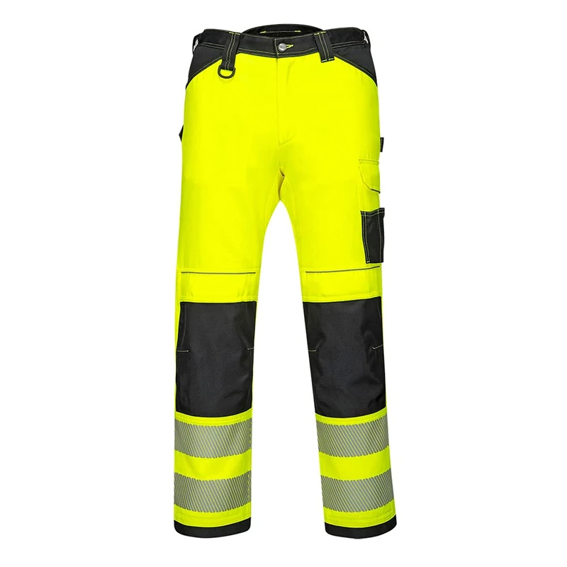 Portwest PW340 PW3 Men's Hi-Vis Cargo Work Trousers with Knee Pads and Pockets - Reflective High Viz Outdoor Safety Workwear, Yellow/Black Short, 42