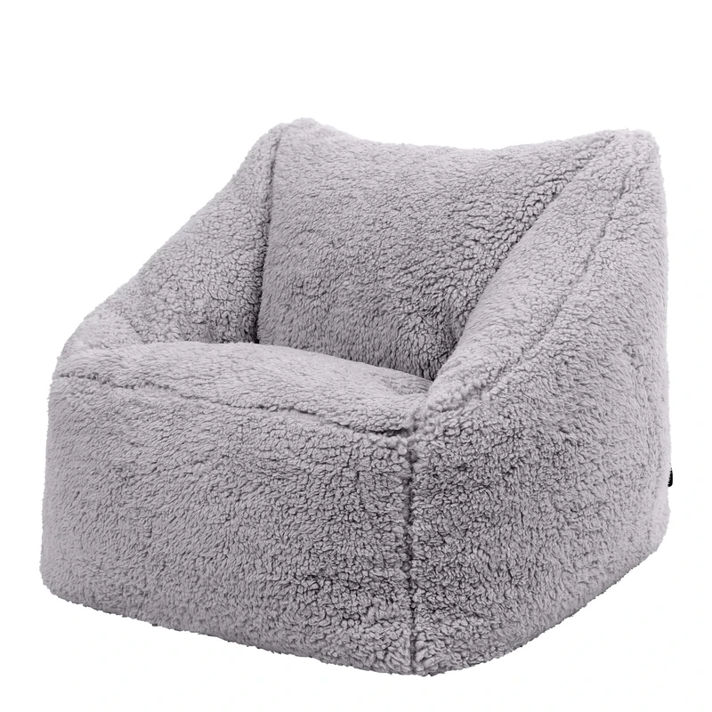 icon Natalia Teddy Fleece Kids Bean Bag Chair, Grey, Fluffy Kids Bean Bag Armchair with Filling Included for Girls and Boys, Childrens Chair, Nursery Décor, Playroom Décor, Bedroom Accessories