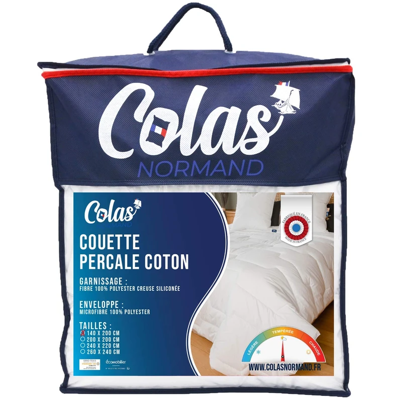 Colas Normand, Cotton Percale Duvet, Tempered, 140 x 200 cm, Premium Quality, 100% Cotton Percale, Soft and Comfortable, Durable, Fine Finish, White