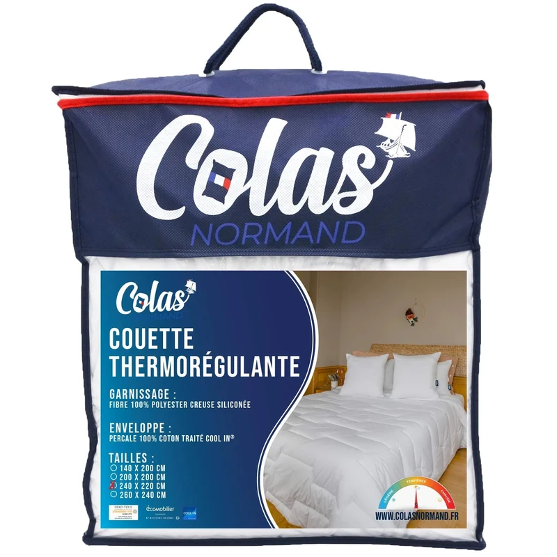 Colas Normand Thermo-Regulating Duvet, Cool in, Tempered, 240 x 220 cm, Sweat Wicking, Optimum Ventilation, 100% Cotton Percale, Fresh Feel