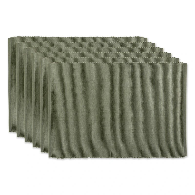 DII Basic Everyday Ribbed Tabletop Collection 100% Cotton, Placemat Set, 13x19, Artichoke, 6 Pieces