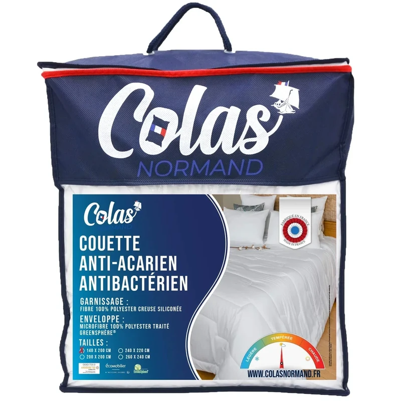 Colas Normand, Quilt Anti Mite and Antibacterial, Temperate, 140 x 200 cm Microfibre, Soft and Comfortable, Washable, White 53130251