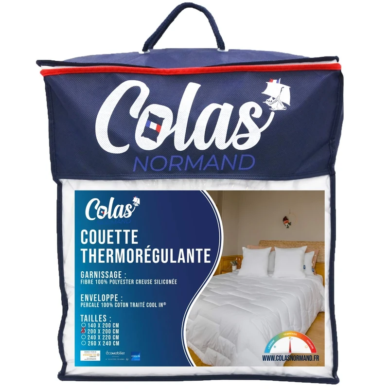 Colas Normand, Thermoregulating Duvet, Cool in, Tempered, 200 x 200 cm, Sweat wicking, Optimum ventilation, Percale 100% cotton, Fresh feel