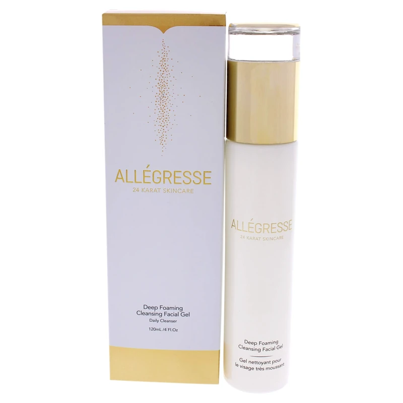 ALLÉGRESSE 24 KARAT SKINCARE Gold Deep Foaming Facial Cleanser - Ultra Gentle Face Wash for All Skin Types - With Natural Oils, Extracts, Antioxidants and Vitamin E, 4 oz