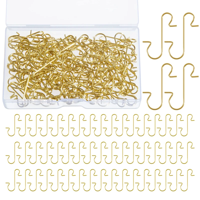 120 Pack Christmas Ornament Hooks Gold, Xmas Ornament Hangers Metal Wire Hooks S-Shaped for Christmas Tree Party Balls Decoration
