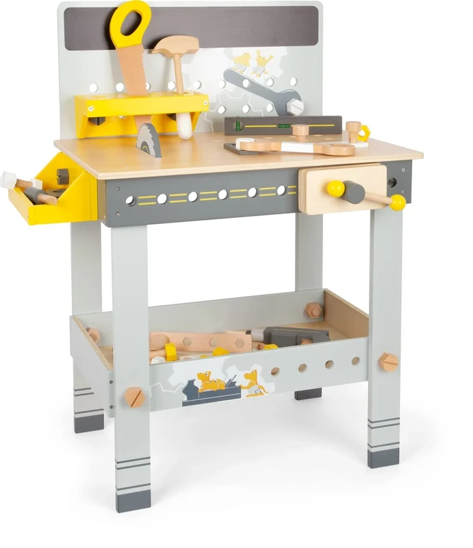 Small Foot 11806 Miniwob Workbench made of wood, w/tools, ample accessories & screws set, for ages 3+ years