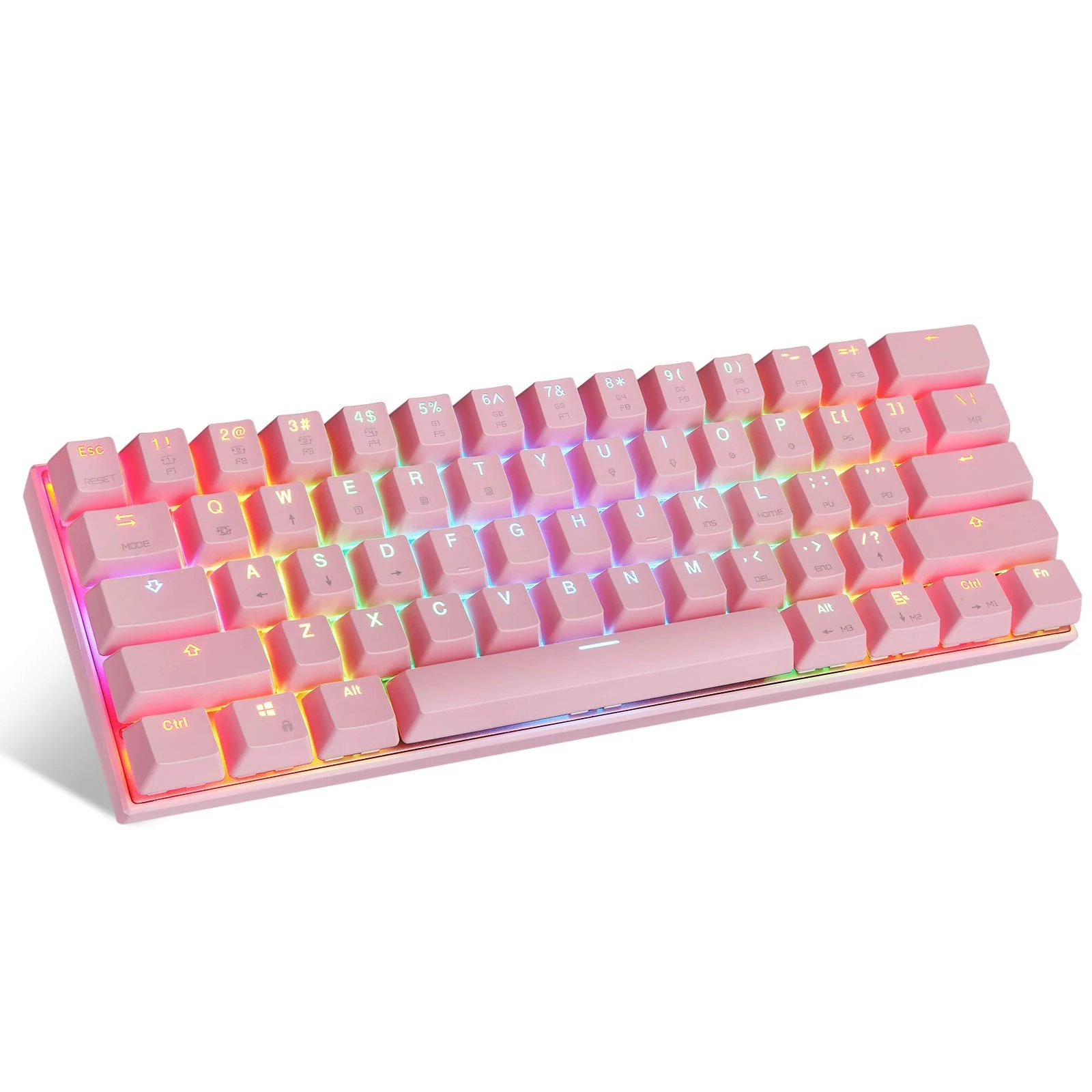 MOTOSPEED 61 Keys Wired/Wireless 3.0 Mechanical Keyboard 60% RGB LED Backlit Type-C Office/Gaming Keyboard for PC/Mac/Linux/iPad/iPhone/Smartphone/Laptop Pink