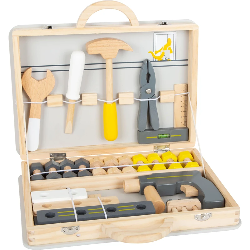 Small Foot 11808 Miniwob Toolbox made of wood, with ample tools and screw set, for children aged 3+ years