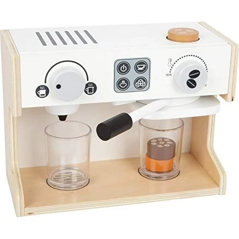 Small Foot 11792 Gastro Coffee Machine, made of wood, with two turning knobs and moving filter holder, for ages 3+ years