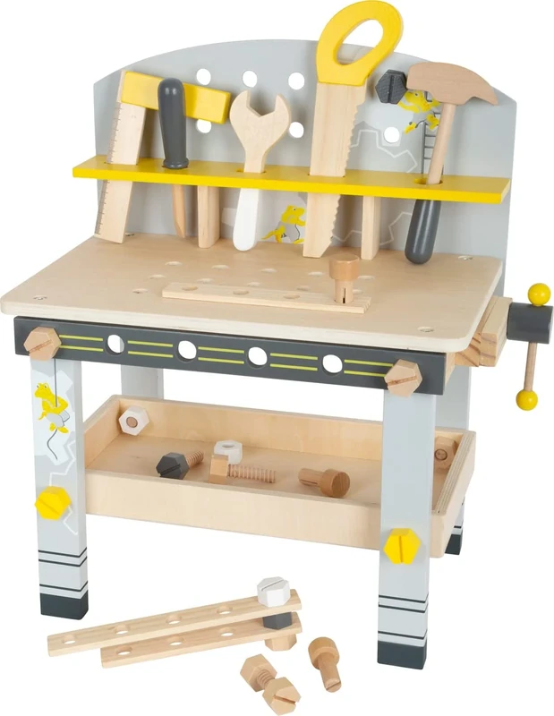 Small Foot 11805 Compact Miniwob Workbench made of wood, with ample accessories & screw set, for children aged 3+ years