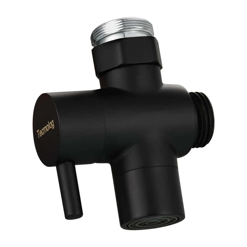 Tecmolog Brass Faucet Diverter Valve With Aerator and M22 to M24 Male Threaded Adapter, Black 3 Way Sink Splitter, SBA021CB