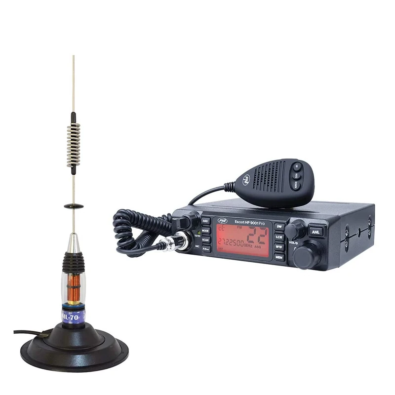 CB Radio PNI ESCORT HP 9001 PRO ASQ adjustable, AM-FM, 12V, 4W + CB Antenna PNI ML70 26-30MHz, 200W, 70cm, magnet 145 mm included