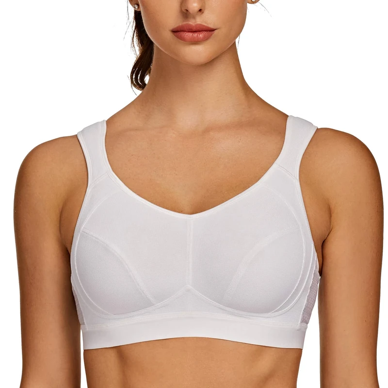 AGONVIN Sports Bras for Women High Impact Plus Size Support Wirefree Running Control White 44C