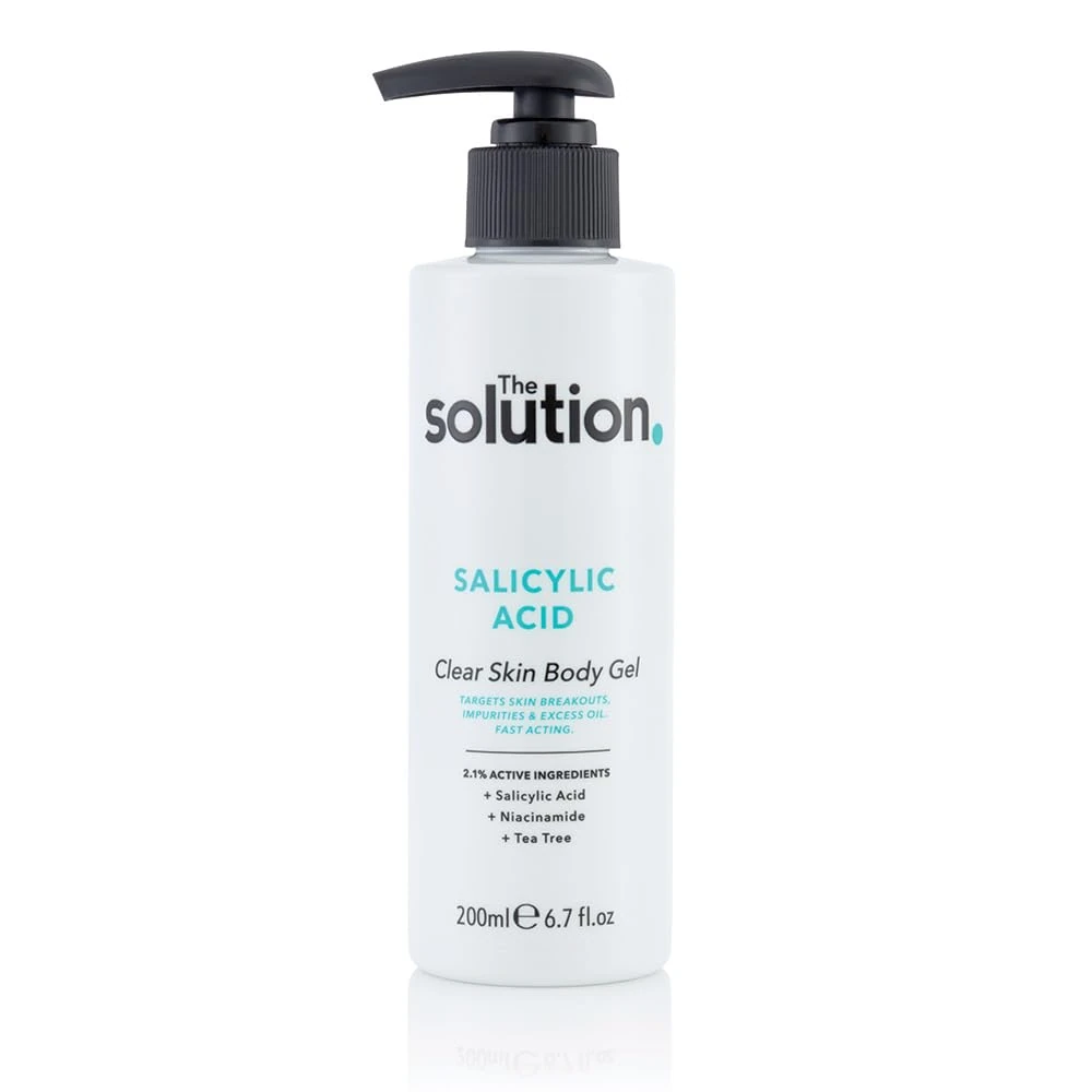The Solution Salicylic Acid Clear Skin Body Gel (200ml) Back Acne Treatment with Tea Tree, Vegan Salicylic Acid Serum & Pore Minimiser, Cruelty Free Salicylic Acid Gel Lotion Body Care