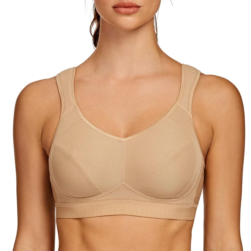 AGONVIN Sports Bras for Women High Impact Plus Size Support Wirefree Running Control Beige 32G