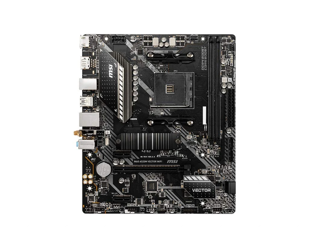 MSI MAG A520M VECTOR WIFI Gaming Motherboard (AMD Ryzen 3000 3rd Generation ryzen AM4, DDR4, M.2, USB 3.2 Generation 1, Wi-Fi, DP/HDMI, Micro ATX)