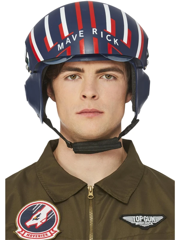 Smiffys Top Gun Maverick Helmet, Adult Adjustable Visor & Chin Strap, Official License Accessory with Maverick Branding, Adjustable Visor, Official Top Gun Halloween Fancy Dress