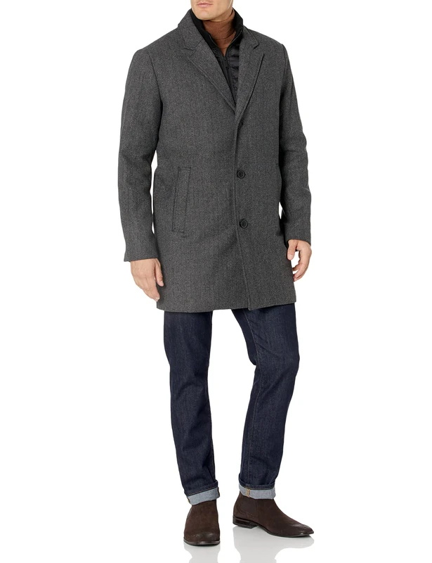 Dockers Men's The Henry Wool Blend Top Coat, Charcoal Herringbone, 2X Big