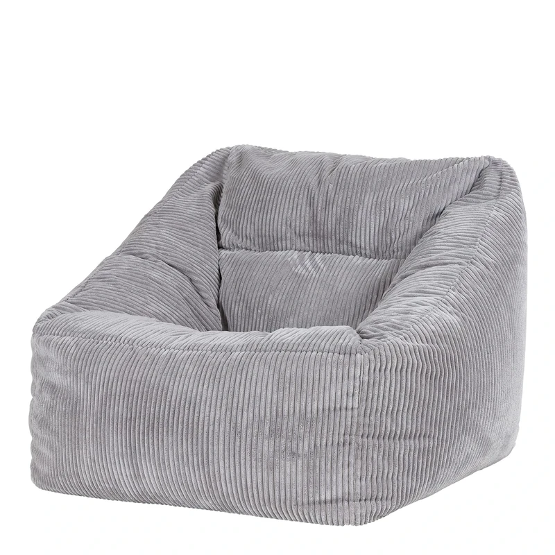 icon Natalia Cord Bean Bag Chair, Grey, Large Adult Bean Bag with Filling Included, Comfy Chair, Armchair, Living Room, Living Room Furniture, Bedroom Furniture