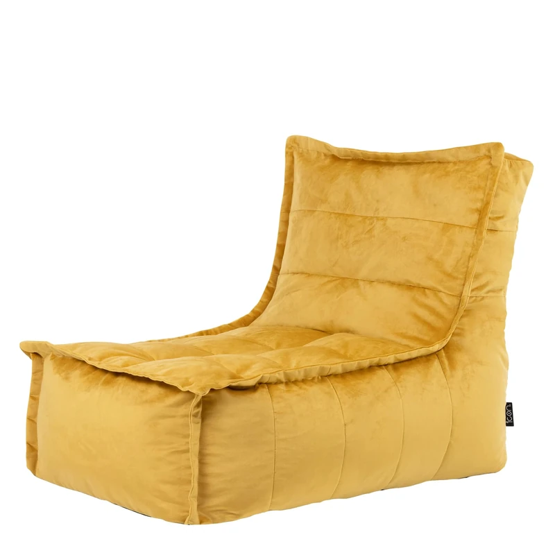 icon Dolce Velvet Lounge Bean Bag Chair, Ochre Yellow, Large Adult Bean Bag with Filling Included, Accent Chair, Living Room, Living Room, Living Room Furniture, Bedroom Furniture
