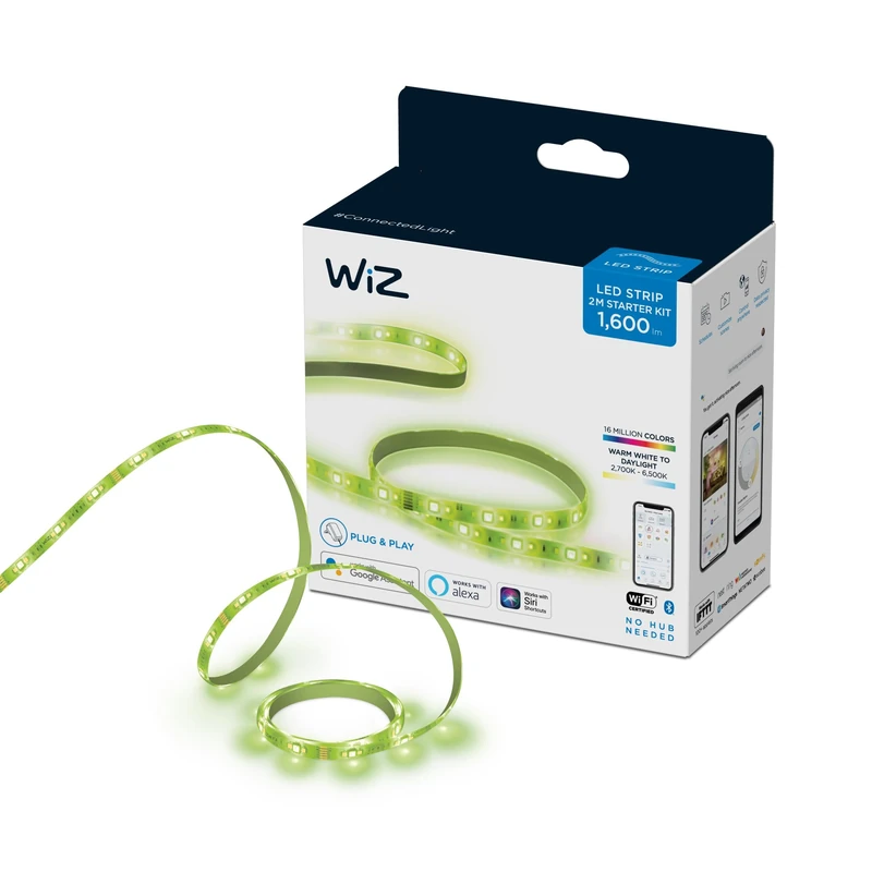 WiZ Colour Smart Connected WiFi 2M Strip Light Starter Kit 1600 Lumen [UK Version]. App Control for Indoor Home Lighting, Livingroom, Bedroom and Decoration.