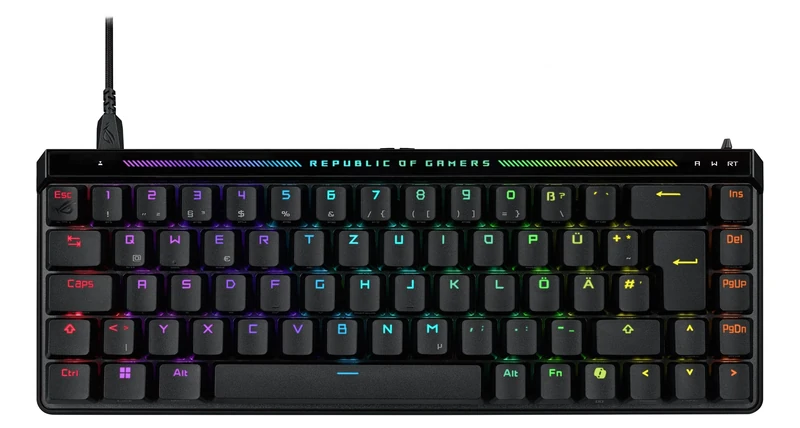 ASUS ROG Falchion Ace HFX Analogue Gaming Keyboard (DE QWERTZ Layout, 65% Form Factor, ROG HFX Magnetic Switches, Rapid Trigger Toggle Speed, Speed Tap Mode, Touch Panel, 8000 Hz, 2 x Type-C Ports)
