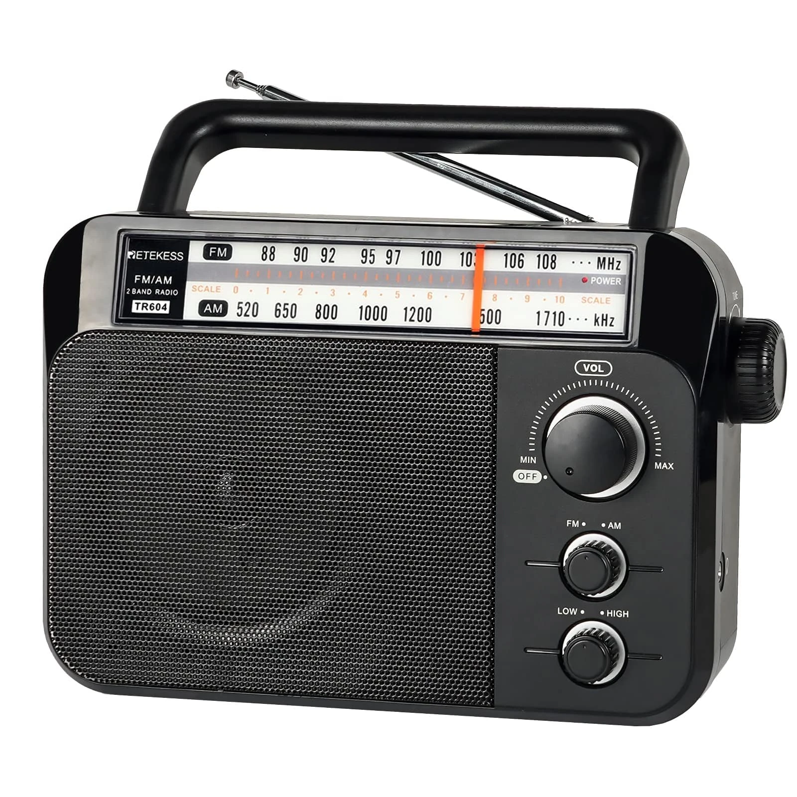 Retekess TR604 Portable Radio,Radios Mains and Battery,FM AM Radio,Large Display and Knob,Large Speaker,3.5mm Headphone Jack,Clear Sound,Easy to Use for Elderly (Black)