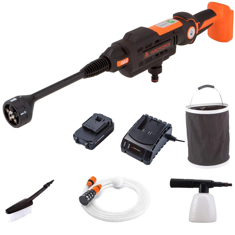 Yard Force AquaJet LW C02A Cordless Pressure Washer for Watering, Cleaning and Disinfection 20 V/2.5 Ah, Maximum Pressure 22 Bar, Flow Rate 180 L/H with 20 V/2.5 Ah Battery