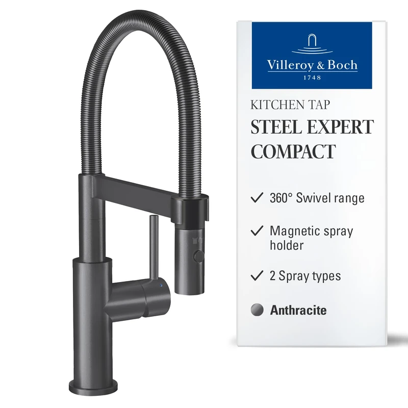Villeroy & Boch 927300 Steel Expert Compact Kitchen Sink tap, Anthracite, Auslauf Höhe 143mm