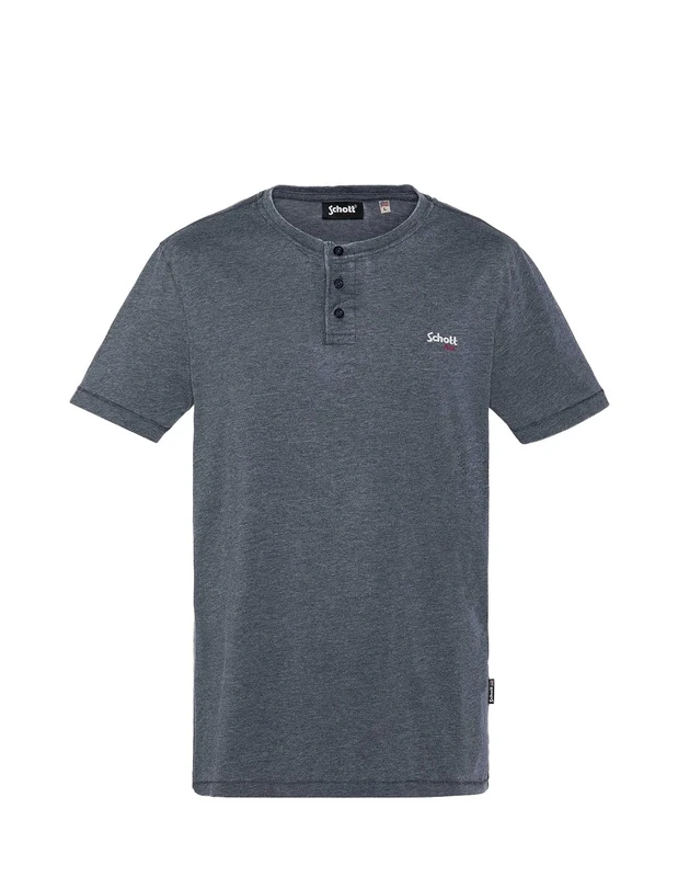 Schott NYC Men's Short-Sleeved Tunisian Collar T-Shirt, Navy Blue, S