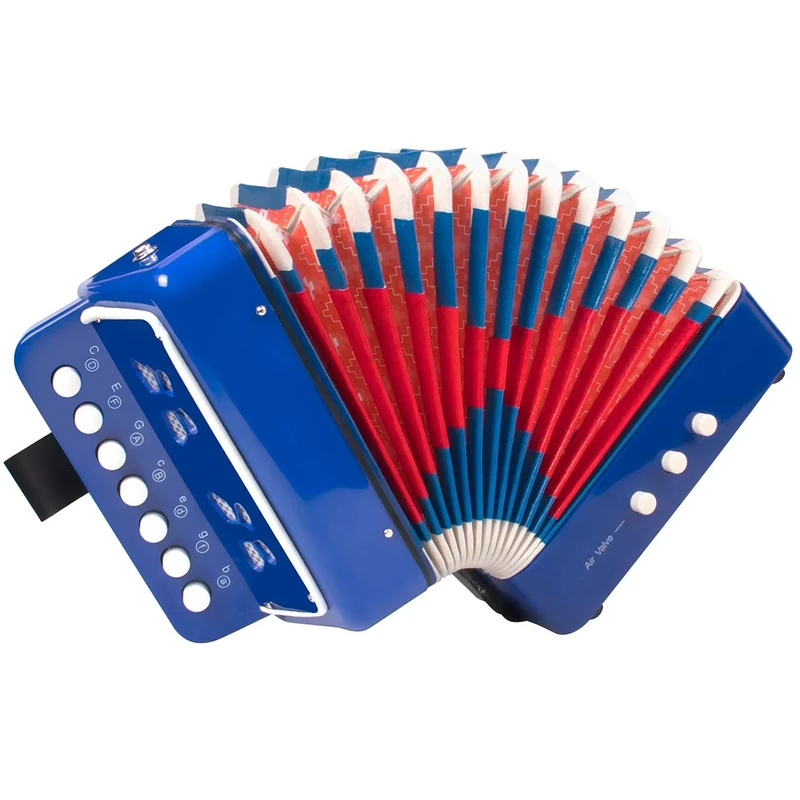 Button Accordion,Horse 10 Keys Control Accordion Musical Instruments for Beginners Lightweight and Environmentally-friendly (Blue)