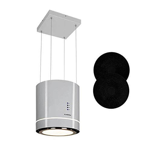 Klarstein Tron Ambience Island Cooker Hood - Kitchen Extractor Fan, Extractor Hood, 38 x 45 cm (ØxW) / 60 cm Suspension, Recirculation in 3 Stages, 540 m³/h, LED Lighting, Beige