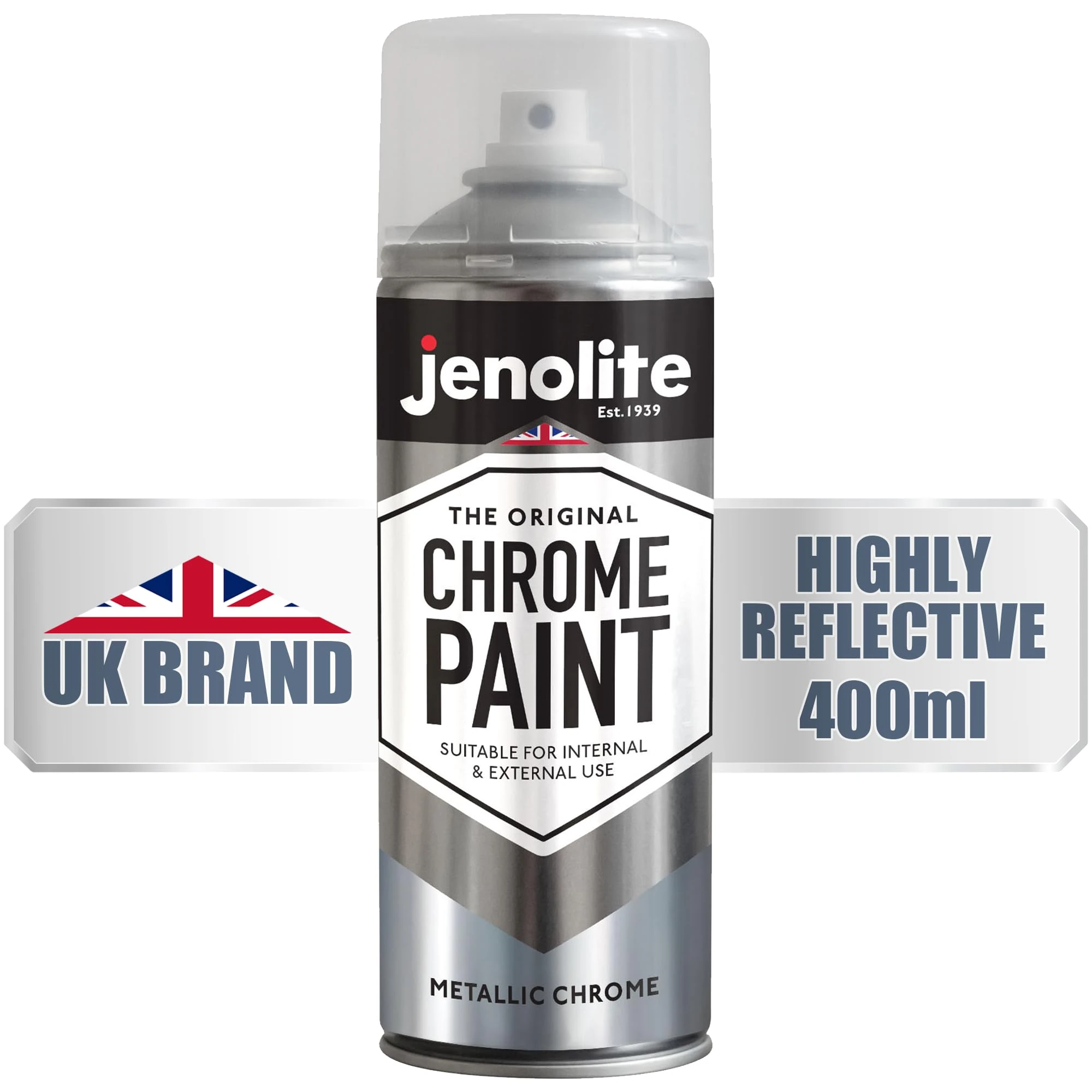 JENOLITE Chrome Spray Paint | Smooth Metallic Silver | Chrome Colour | Multi-Surface Paint For Metal, Wood, Plastic, Ceramic | Suitable For Interior & Exterior Use | 400ml