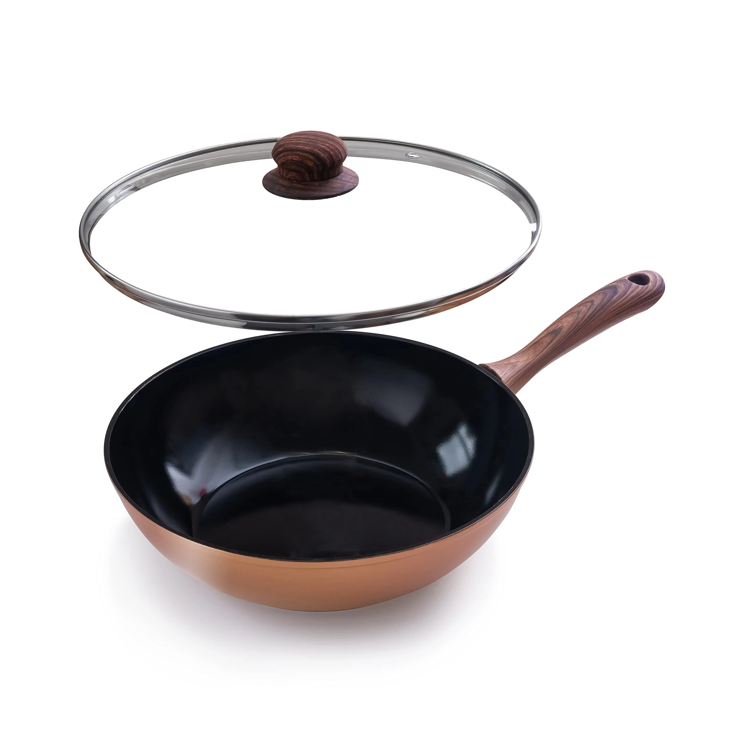 nuovva Non Stick Induction Wok Pan – Deep Stir Fry Pan with Glass Lid – 28 cm Frying Pan