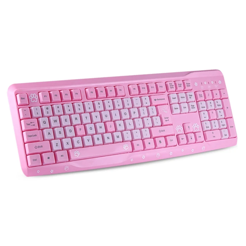 Plyisty Keyboard, USB Wired Computer Keyboard, Cute Cartoon English Keyboard Gaming Keyboard, for PC Laptop Desktop Computer (Pink)