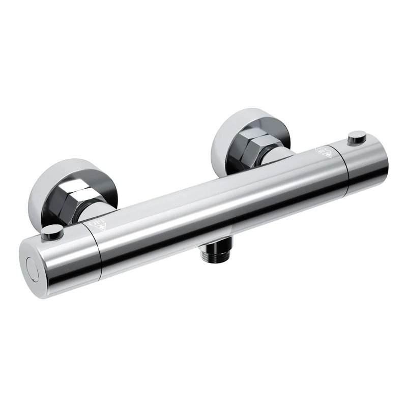 JOHO Thermostatic Shower Mixer Tap with Thermostat, Shower Thermostatic Mixer Tap with 38 °C Safety Button, Chrome Round