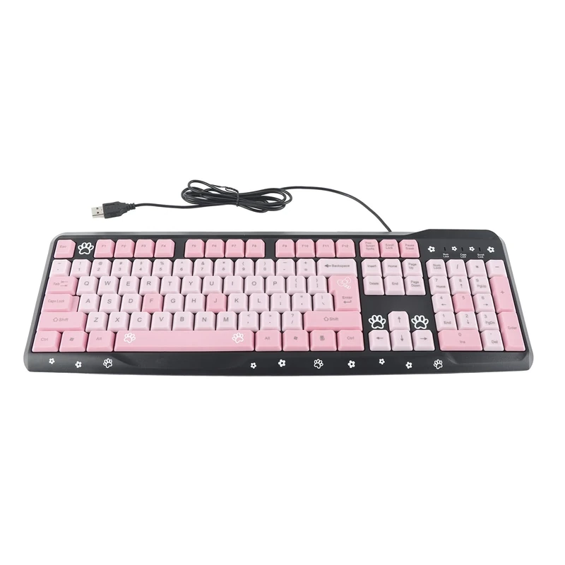 Plyisty and Black English Keyboard, USB Wired Ultra‑Thin Ergonomic Keyboard, Cute Cartoon Gaming Keyboard, for PC Laptop Desktop Computer, for Game and Office