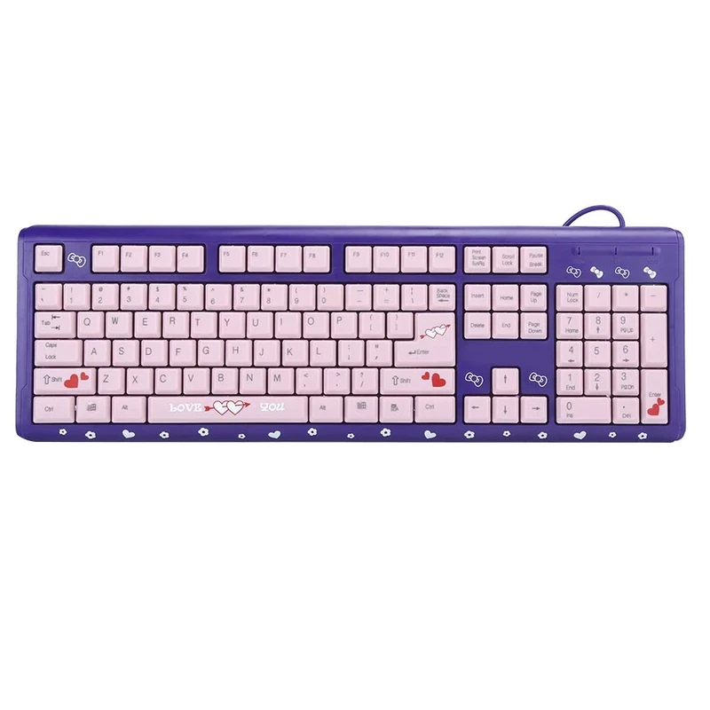 Plyisty Purple USB Wired Ergonomic Keyboard - PC Laptop Desktop