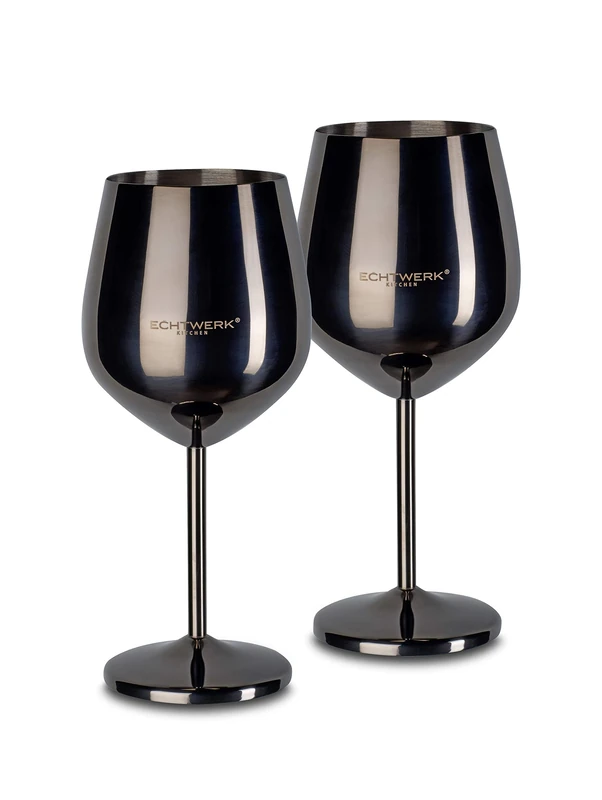 ECHTWERK Shatterproof Wine Glasses/Wine Goblets Made of Stainless Steel, Wine Glass Set, Red Wine Glass, Wine Tasting Glasses, Camping Glasses, Cocktail Glasses, Robust, Unbreakable, Black Edition, 21
