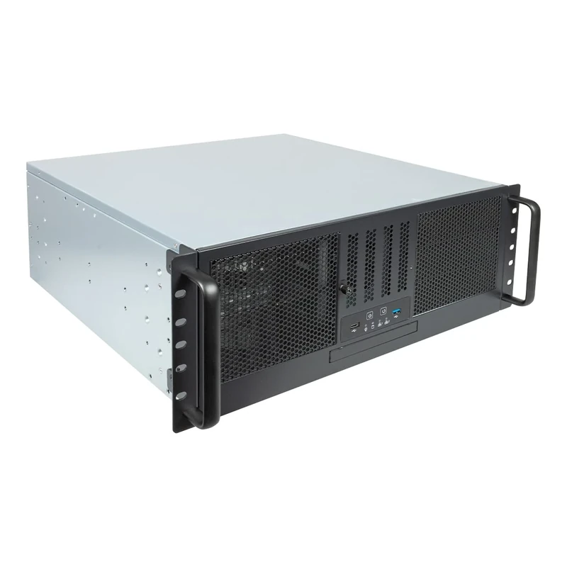UNYKAch UK4329 Rack Box 4U Format 19″ ATX with Bottom 485mm, 1 USB 3.0, 1 USB Type C, 1 ODD Bay for Optical Devices, 3 5.25" Device Bays, 4 3.5" Bays and 1 Bay for 2.5"