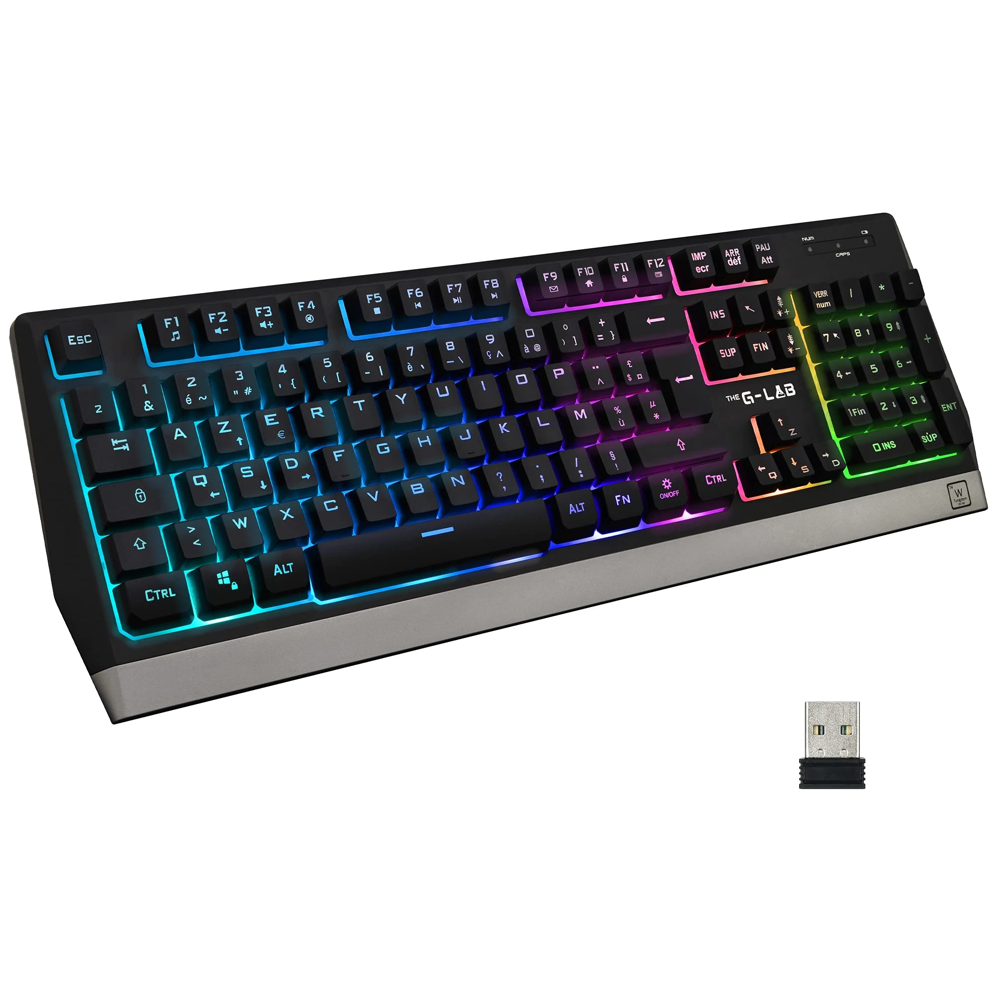 The G-Lab Keyz Tungsten Wireless AZERTY Gaming Keyboard - Ergonomic Low-Profile Long-Lasting Battery Gaming Keyboard - Backlit Gamer Keyboard for PC, PS4, PS5, Xbox One - New 2021