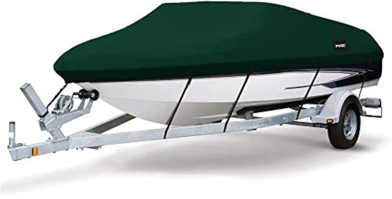 MSC Heavy Duty 600D Marine Grade Polyester Canvas Trailerable Waterproof Boat Cover,Fits V-Hull,Tri-Hull, Runabout Boat Cover (Model H - Length:23'-24' Beam Width: up to 102", Forest Green)