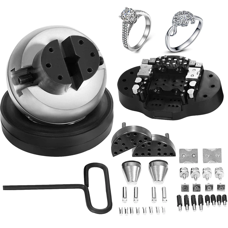 VEVOR Engraving Block 5 inch Ball Vise Setting Jewelry Ball Vise Engraving with 34PCS Attachment and Rubber Base