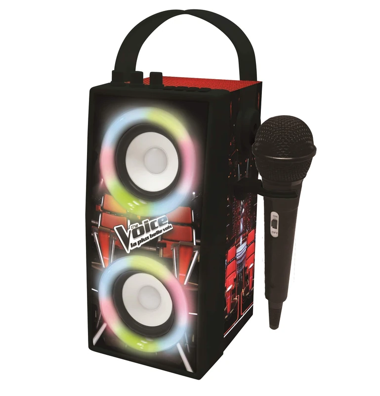 LEXIBOOK, The Voice, Portable Bluetooth Light Speaker with Microphone, Light effects, Karaoke, Wireless, USB, SD card, Rechargeable battery, black/red, BTP180TVZ