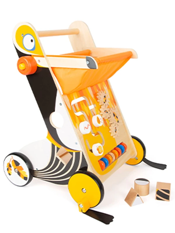 Small Foot 11737 Toucan Baby Walker made of wood with brake system & various play possibilities, for kids aged 1+ years
