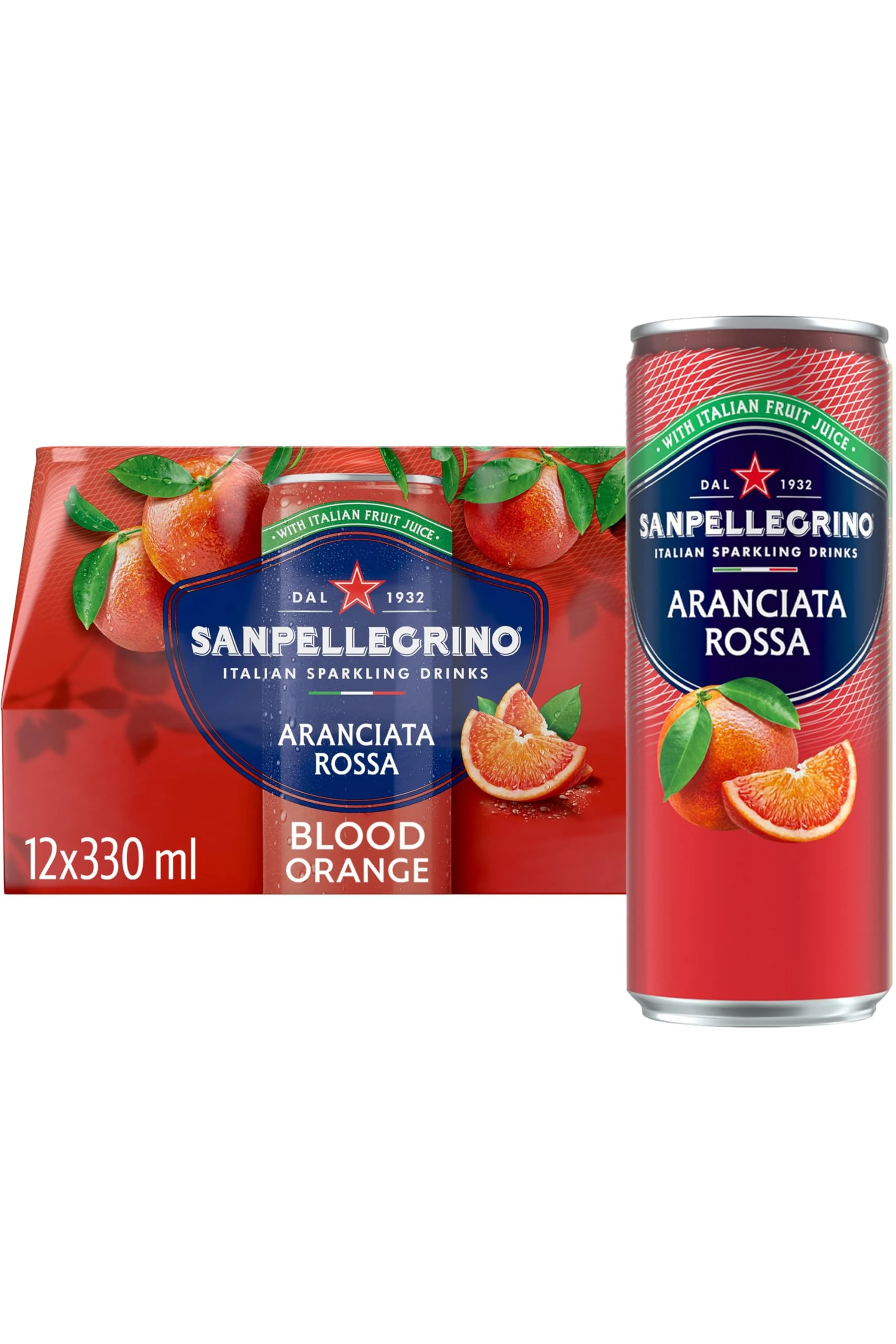 San Pellegrino Italian Sparkling Drinks Tastefully Light Sparkling Blood Orange Canned Soft Drink 12 x 330ml | 69 kCals per Can