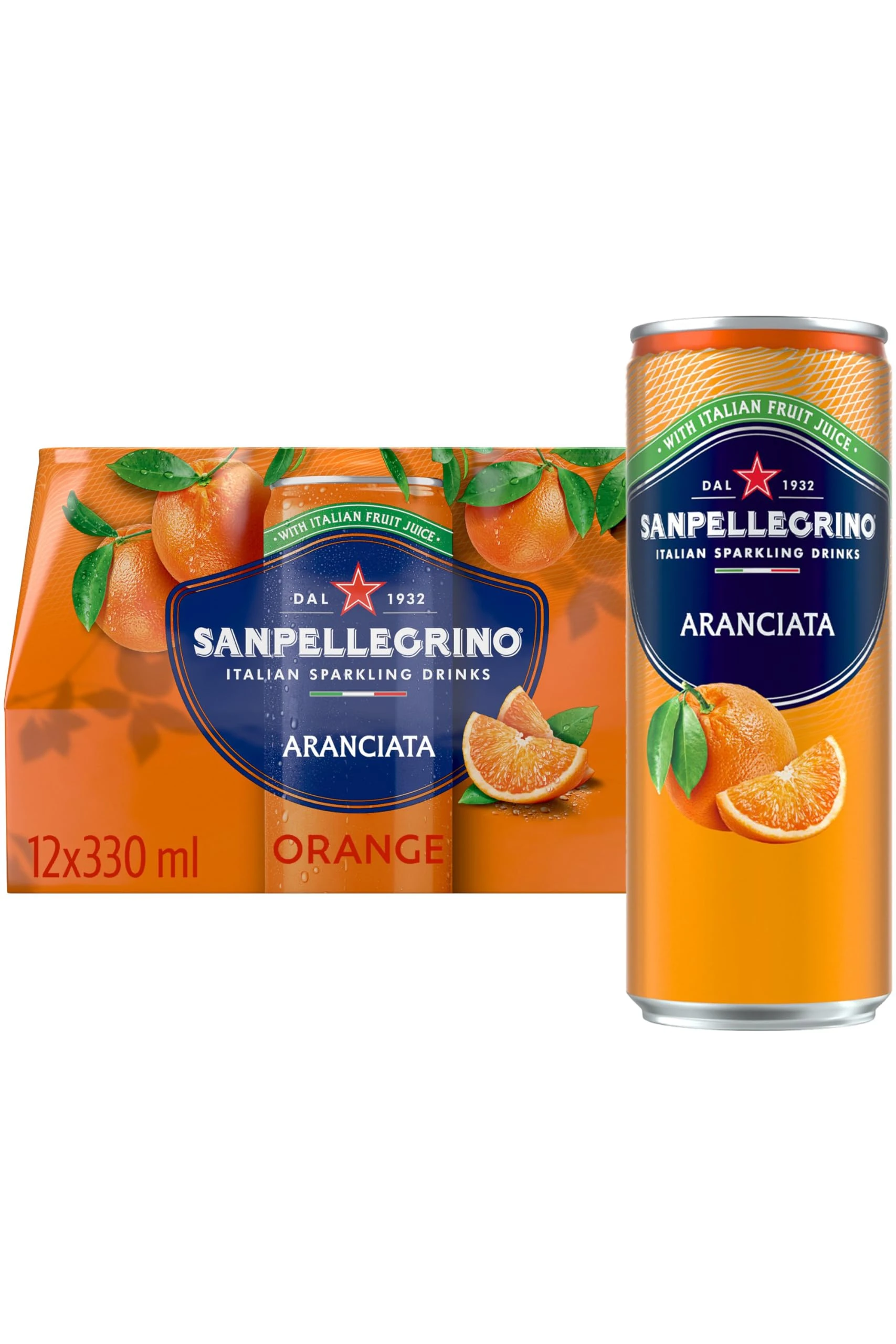 San Pellegrino Italian Sparkling Drinks Tastefully Light Sparkling Orange Canned Soft Drink 12 x 330ml | 64k Cals per Can