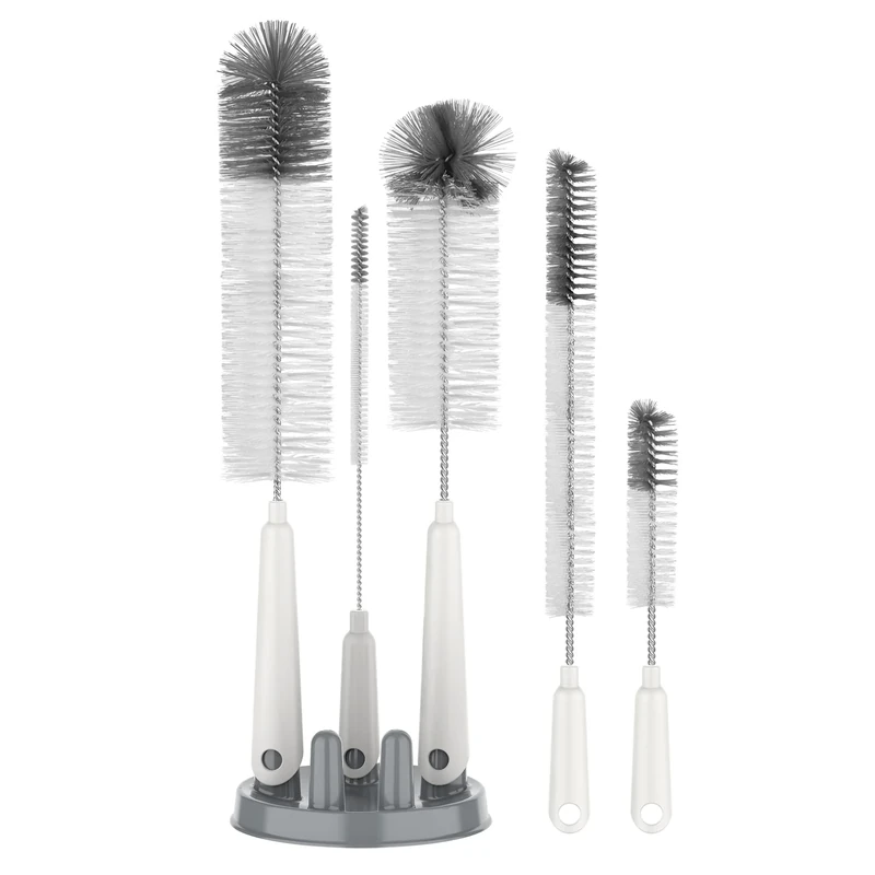 MR.SIGA Bottle Brush Cleaning Set with Storage Holder 5 Pack, Straw Cleaner Brush for Long Narrow Neck Bottles, Water Bottles, Baby Bottles, Tumblers, Drinking Glasses, Strews
